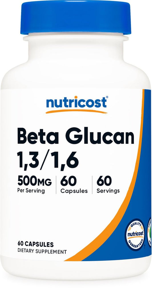 Nutricost Beta Glucan 500mg 1,3/1,6 D-Glucan, 60 vegane Kapseln - Glutenfrei, Nicht-GVO