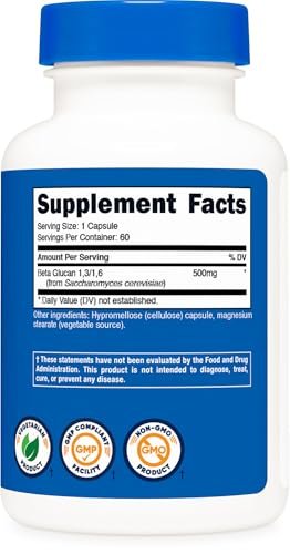 Nutricost Beta Glucan 500mg 1,3/1,6 D-Glucan, 60 vegane Kapseln - Glutenfrei, Nicht-GVO