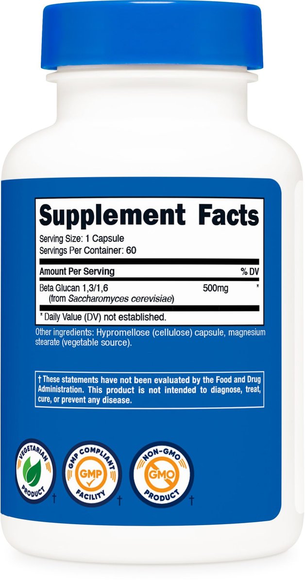 Nutricost Beta Glucan 500mg 1,3/1,6 D-Glucan, 60 vegane Kapseln - Glutenfrei, Nicht-GVO