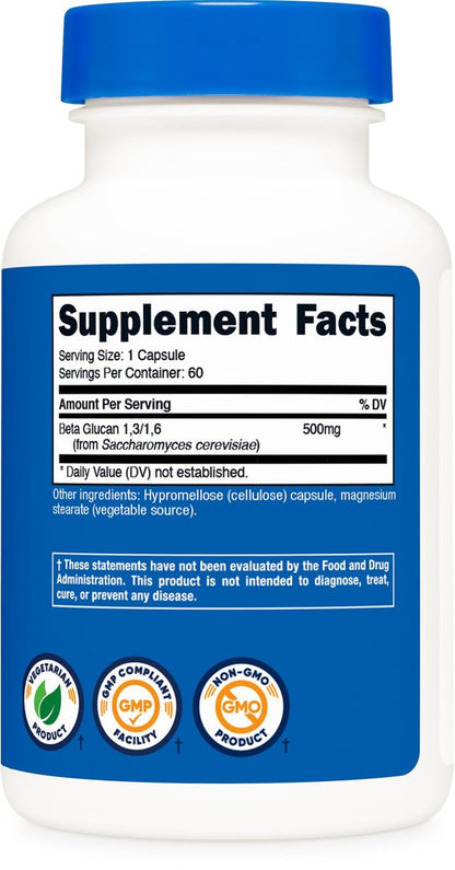 Nutricost Beta Glucan 500mg 1,3/1,6 D-Glucan, 60 vegane Kapseln - Glutenfrei, Nicht-GVO