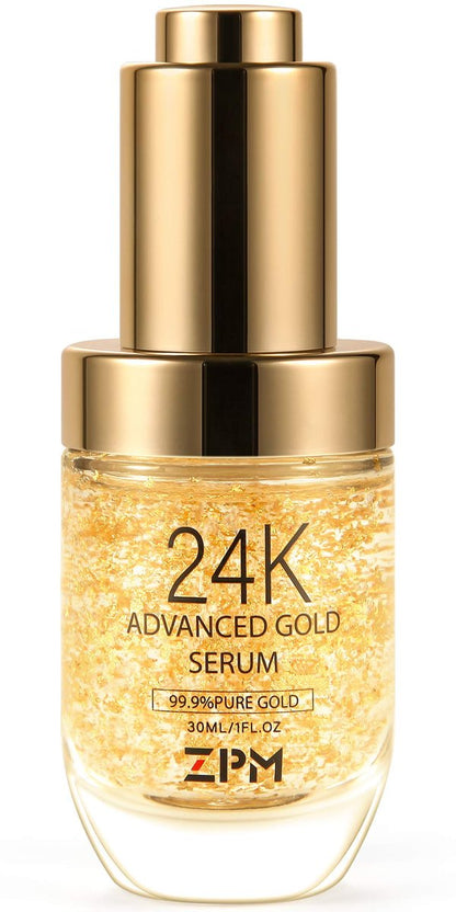 24K Gold Anti-Aging Gesichtsserum mit Vitamin C, Hyaluronsäure und Vitamin E – Tag- und Nachtcreme zur Faltenreduktion, 30 ml