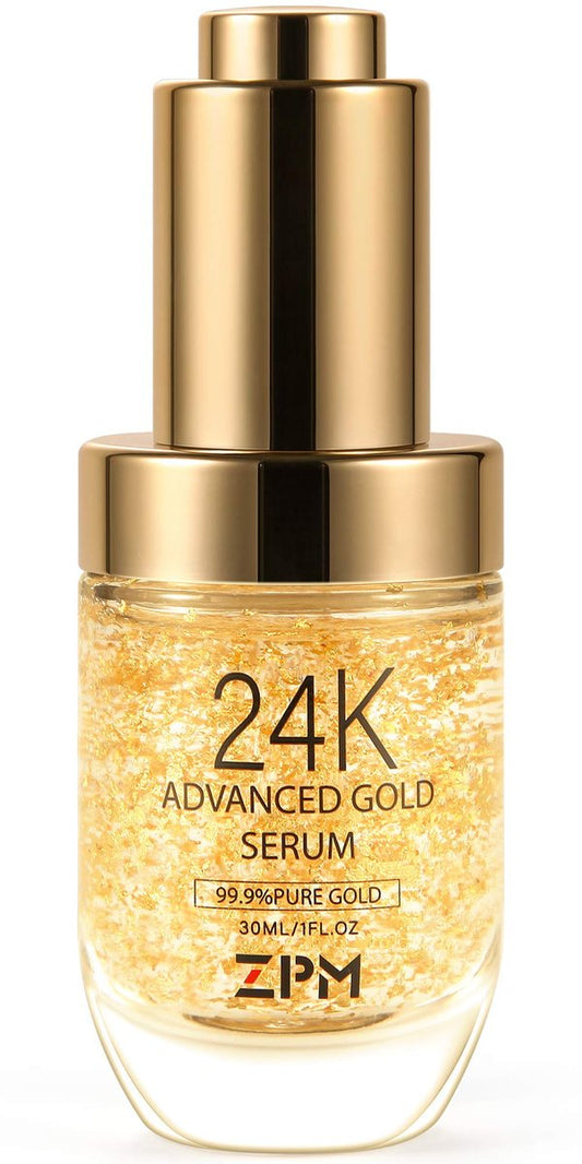 24K Gold Anti-Aging Gesichtsserum mit Vitamin C, Hyaluronsäure und Vitamin E – Tag- und Nachtcreme zur Faltenreduktion, 30 ml