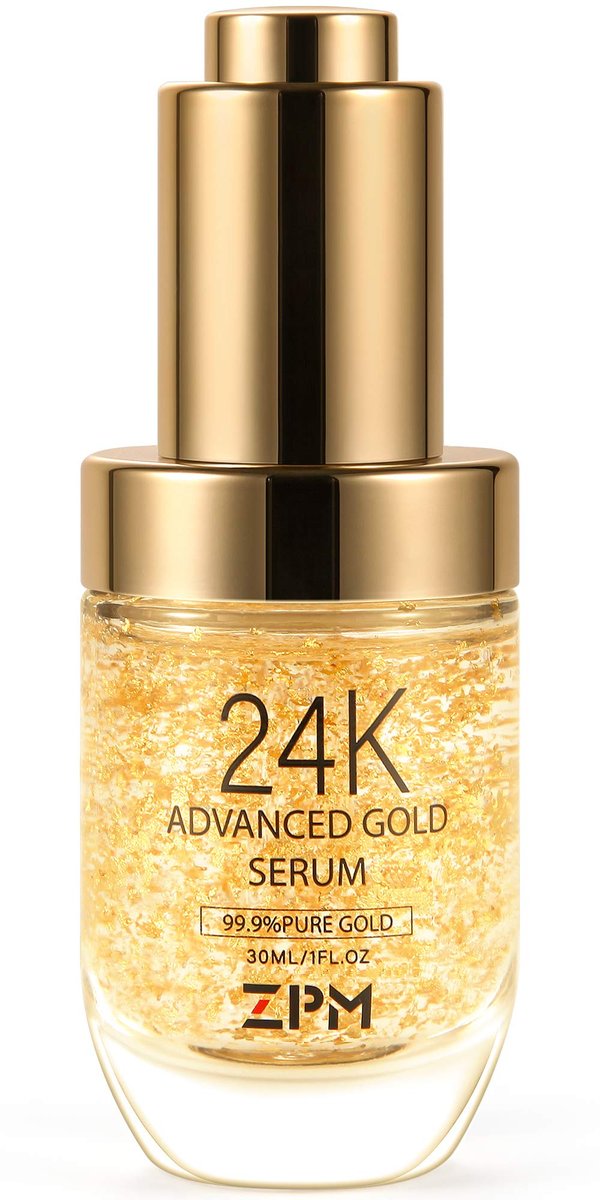 24K Gold Anti-Aging Gesichtsserum mit Vitamin C, Hyaluronsäure und Vitamin E – Tag- und Nachtcreme zur Faltenreduktion, 30 ml