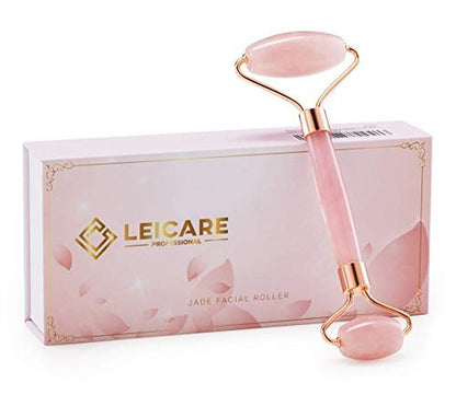 LeiCare Jade Roller – Gesichtsroller aus Rosenquarz für Hautpflege, Stressabbau, Anti-Aging und Entfernung von Augenringen