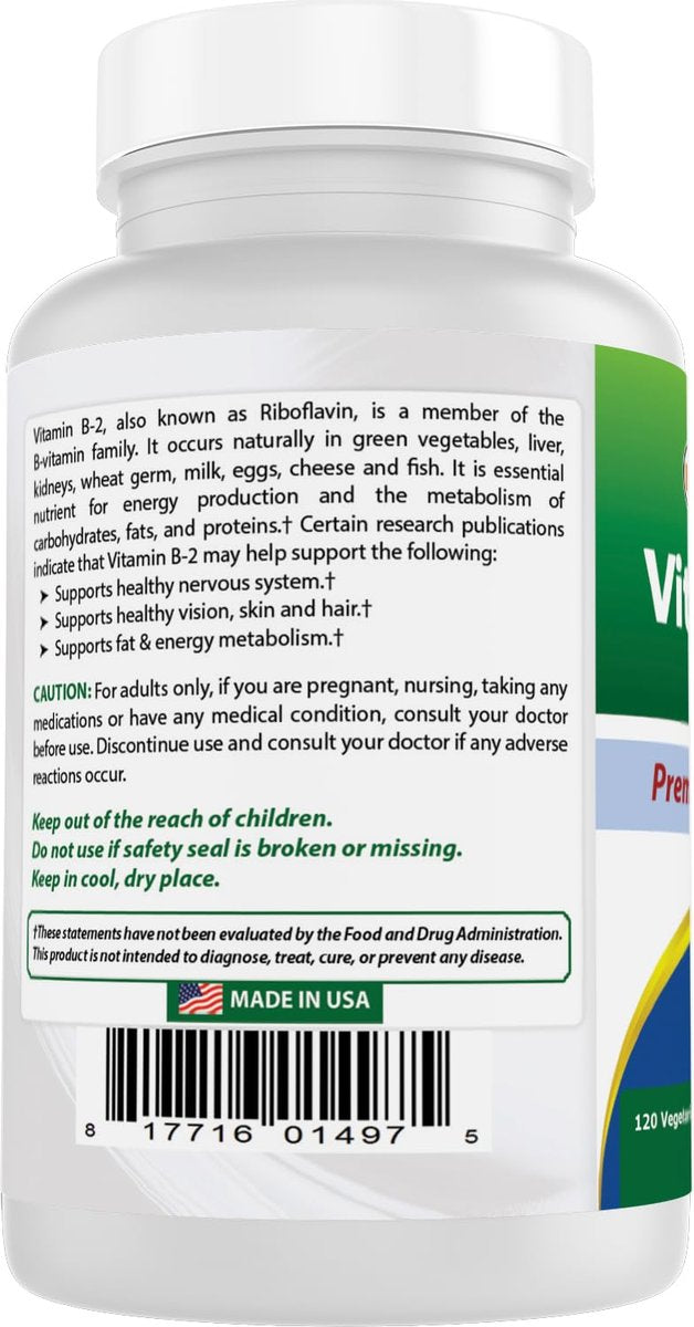 Best Naturals Vitamin B2 (Riboflavin) 400 mg – Migräne Linderung – Vegane Kapseln – Coenzym-Vorstufe – 120 Stück