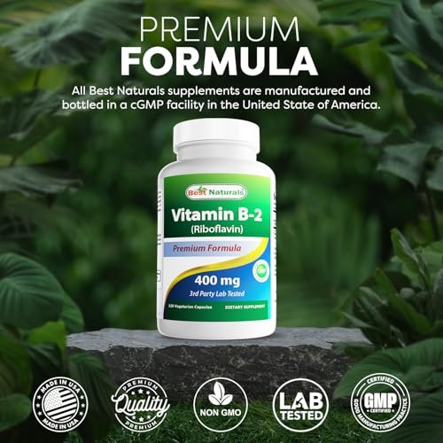 Best Naturals Vitamin B2 (Riboflavin) 400 mg – Migräne Linderung – Vegane Kapseln – Coenzym-Vorstufe – 120 Stück