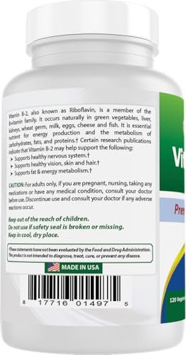 Best Naturals Vitamin B2 (Riboflavin) 400 mg – Migräne Linderung – Vegane Kapseln – Coenzym-Vorstufe – 120 Stück