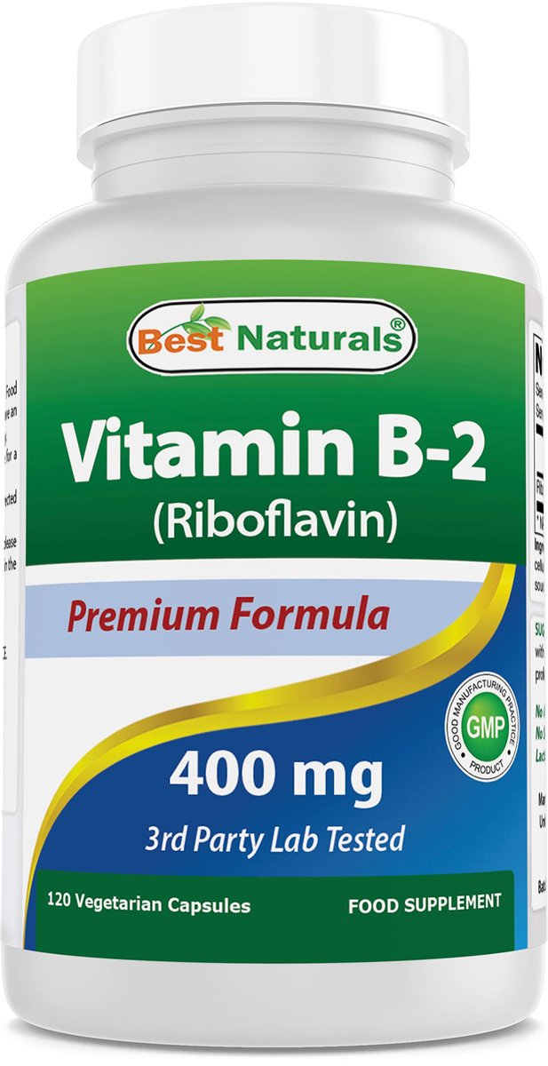 Best Naturals Vitamin B2 (Riboflavin) 400 mg – Migräne Linderung – Vegane Kapseln – Coenzym-Vorstufe – 120 Stück