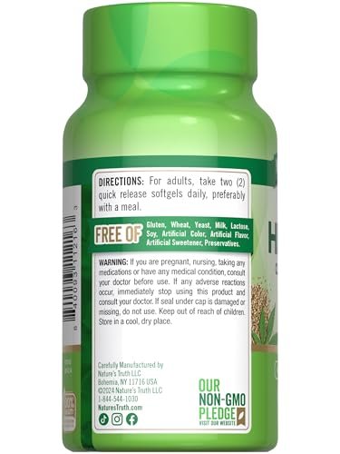Nature's Truth Hanföl Weichkapseln | 1400 mg | 60 Stück | Omega 3-6-9 | Kaltgepresst | Nicht-GVO & Glutenfrei