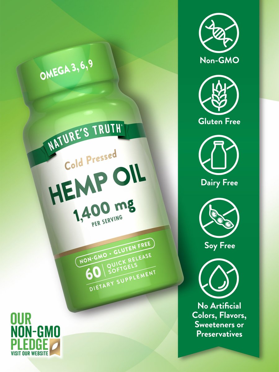 Nature's Truth Hanföl Weichkapseln | 1400 mg | 60 Stück | Omega 3-6-9 | Kaltgepresst | Nicht-GVO & Glutenfrei