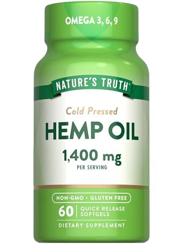 Nature's Truth Hanföl Weichkapseln | 1400 mg | 60 Stück | Omega 3-6-9 | Kaltgepresst | Nicht-GVO & Glutenfrei
