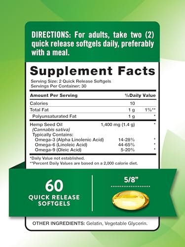 Nature's Truth Hanföl Weichkapseln | 1400 mg | 60 Stück | Omega 3-6-9 | Kaltgepresst | Nicht-GVO & Glutenfrei