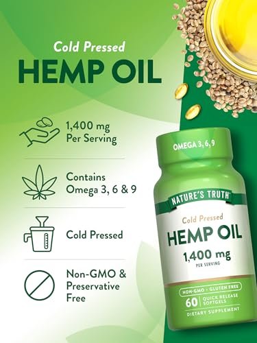 Nature's Truth Hanföl Weichkapseln | 1400 mg | 60 Stück | Omega 3-6-9 | Kaltgepresst | Nicht-GVO & Glutenfrei