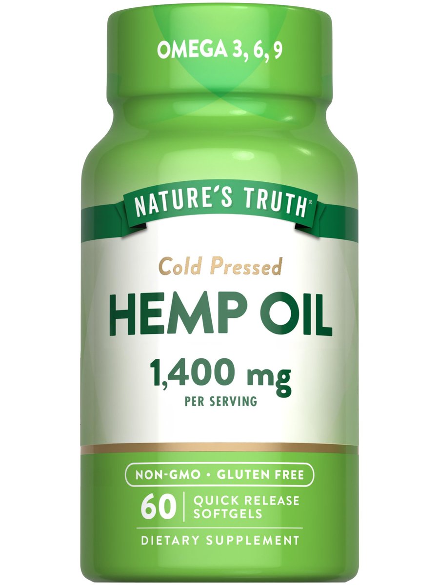 Nature's Truth Hanföl Weichkapseln | 1400 mg | 60 Stück | Omega 3-6-9 | Kaltgepresst | Nicht-GVO & Glutenfrei