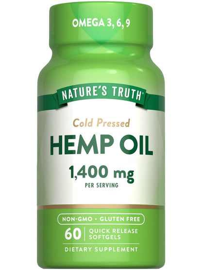 Nature's Truth Hanföl Weichkapseln | 1400 mg | 60 Stück | Omega 3-6-9 | Kaltgepresst | Nicht-GVO & Glutenfrei