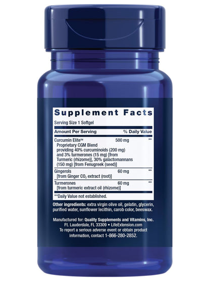 Life Extension Advanced Curcumin Elite Turmeric Extrakt mit Ingwer & Turmeronen – zur Unterstützung der Entzündungsreaktion, Herz-Kreislauf- und Gehirngesundheit – glutenfrei, nicht-GVO – 30 Softgels