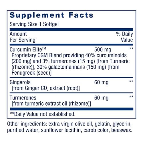 Life Extension Advanced Curcumin Elite Turmeric Extrakt mit Ingwer & Turmeronen – zur Unterstützung der Entzündungsreaktion, Herz-Kreislauf- und Gehirngesundheit – glutenfrei, nicht-GVO – 30 Softgels