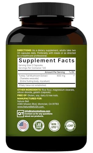 NatureBell Truthahnschwanz-Extrakt Kapseln, 600 mg pro Portion, 240 Stück