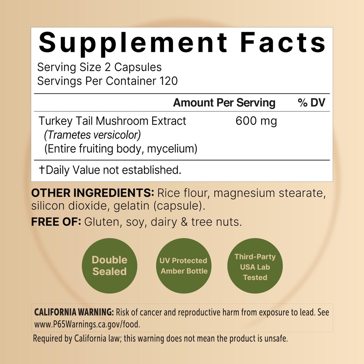 NatureBell Truthahnschwanz-Extrakt Kapseln, 600 mg pro Portion, 240 Stück