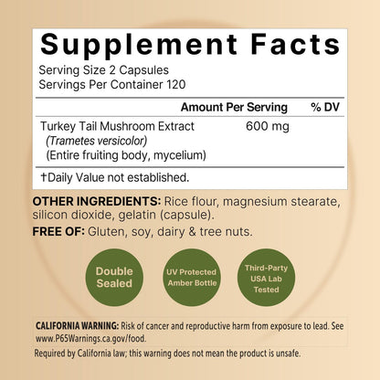 NatureBell Truthahnschwanz-Extrakt Kapseln, 600 mg pro Portion, 240 Stück