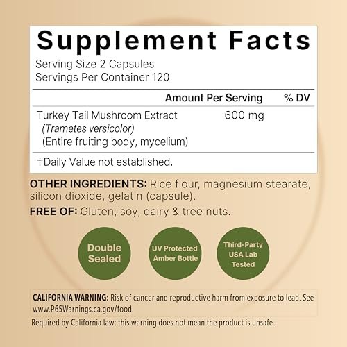 NatureBell Truthahnschwanz-Extrakt Kapseln, 600 mg pro Portion, 240 Stück