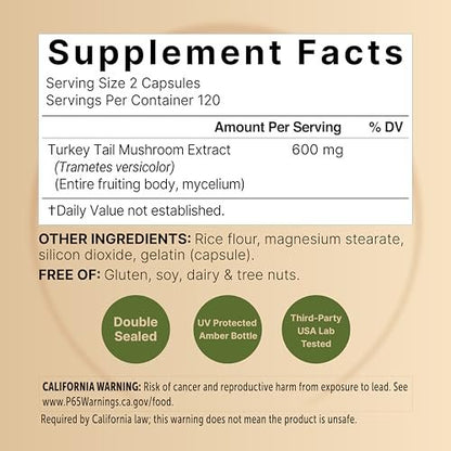 NatureBell Truthahnschwanz-Extrakt Kapseln, 600 mg pro Portion, 240 Stück