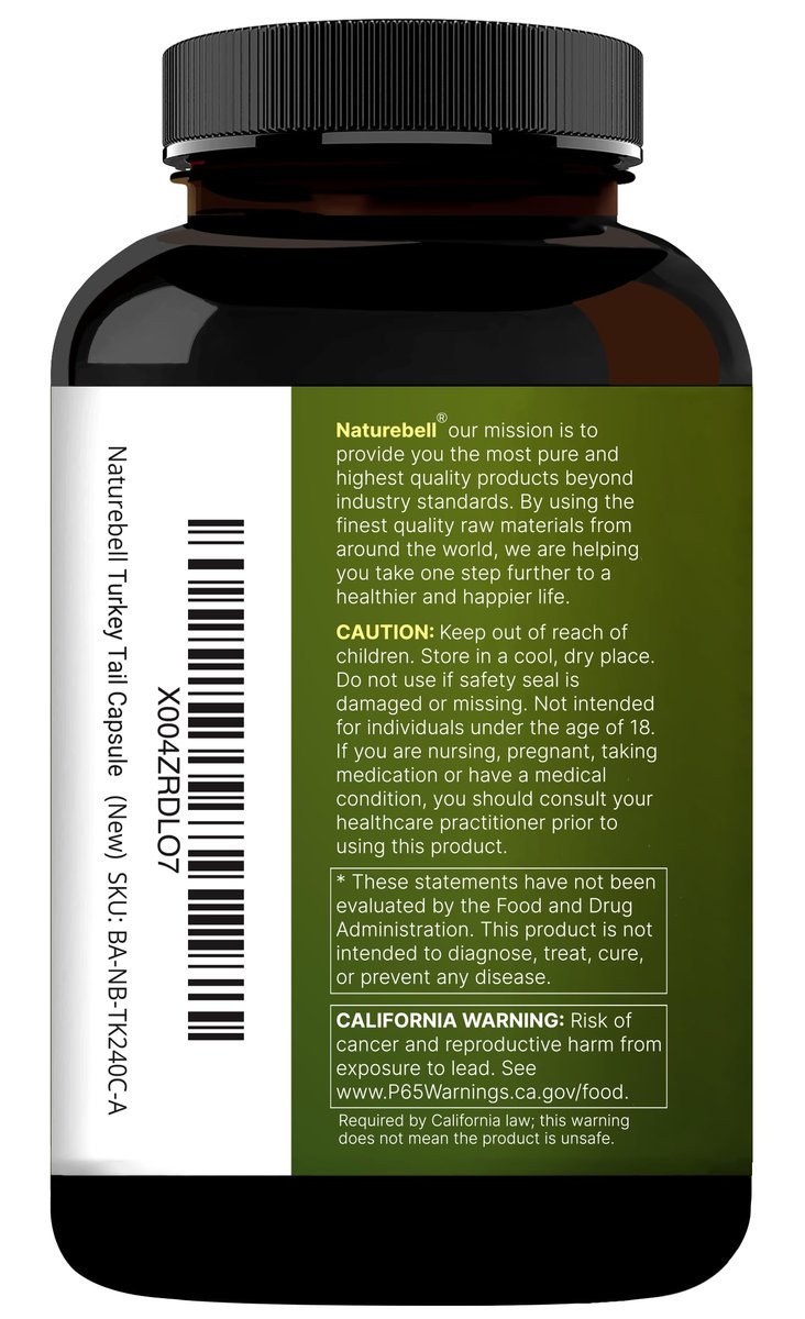 NatureBell Truthahnschwanz-Extrakt Kapseln, 600 mg pro Portion, 240 Stück