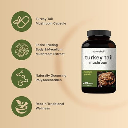 NatureBell Truthahnschwanz-Extrakt Kapseln, 600 mg pro Portion, 240 Stück