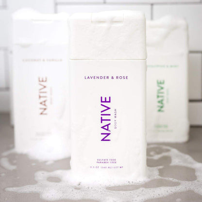 Native Duschgel 3er-Pack – Natürliches Duschgel für Damen & Herren – SLS- & Parabenfrei – Gurke & Minze, Kokos & Vanille, Lavendel & Rose