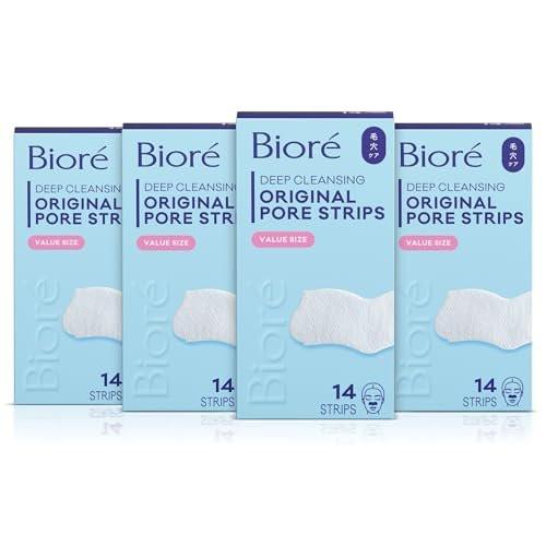Bioré Original Mitesser-Entferner Streifen – Tiefenreinigende Nasenstreifen mit sofortiger Porenbefreiung, C-Bond Technologie, ölfrei, nicht komedogen, 14 Stück, 4er-Pack
