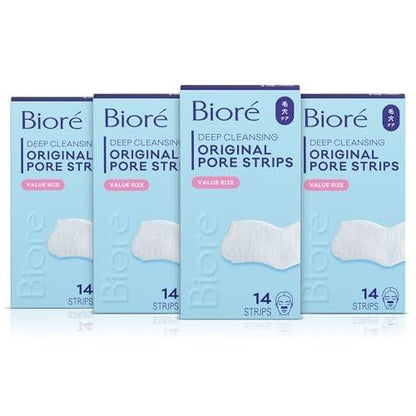 Bioré Original Mitesser-Entferner Streifen – Tiefenreinigende Nasenstreifen mit sofortiger Porenbefreiung, C-Bond Technologie, ölfrei, nicht komedogen, 14 Stück, 4er-Pack