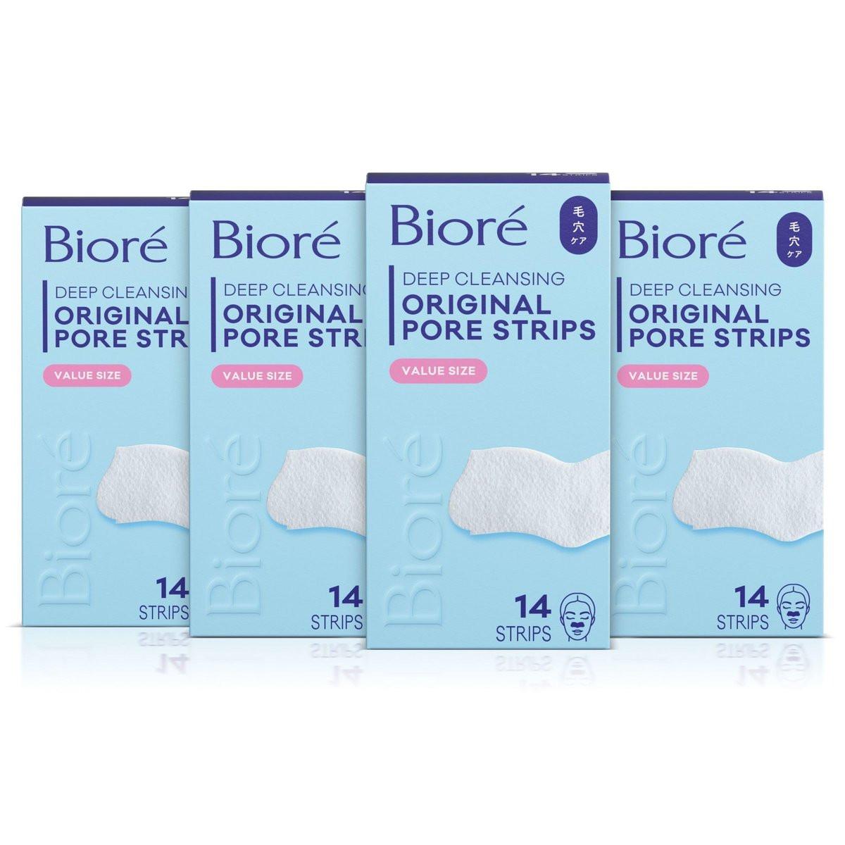 Bioré Original Mitesser-Entferner Streifen – Tiefenreinigende Nasenstreifen mit sofortiger Porenbefreiung, C-Bond Technologie, ölfrei, nicht komedogen, 14 Stück, 4er-Pack