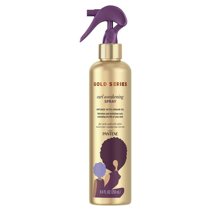 Pantene Gold Series Curl Awakening Spray – Lockenauffrischungsspray für lockiges und krauses Haar mit Arganöl, 8,4 Fl Oz