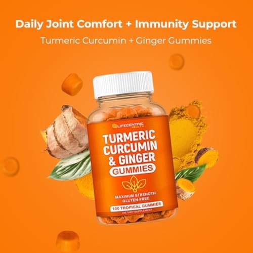 Turmeric Gummis für Erwachsene und Kinder | Hochdosiertes Kurkuma und Ingwer Präparat | Vegane, organische, natürliche Kurkuma-Gummis für die allgemeine Gesundheit | Bestes Curcumin-Präparat mit Ingwer