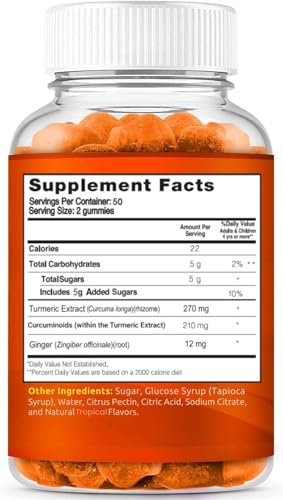 Turmeric Gummis für Erwachsene und Kinder | Hochdosiertes Kurkuma und Ingwer Präparat | Vegane, organische, natürliche Kurkuma-Gummis für die allgemeine Gesundheit | Bestes Curcumin-Präparat mit Ingwer