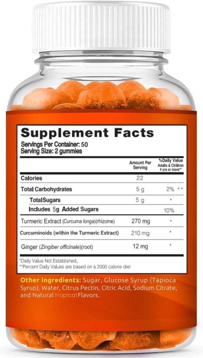 Turmeric Gummis für Erwachsene und Kinder | Hochdosiertes Kurkuma und Ingwer Präparat | Vegane, organische, natürliche Kurkuma-Gummis für die allgemeine Gesundheit | Bestes Curcumin-Präparat mit Ingwer