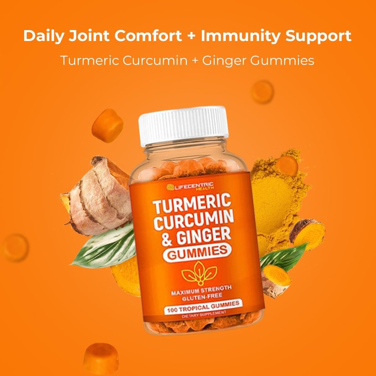 Turmeric Gummis für Erwachsene und Kinder | Hochdosiertes Kurkuma und Ingwer Präparat | Vegane, organische, natürliche Kurkuma-Gummis für die allgemeine Gesundheit | Bestes Curcumin-Präparat mit Ingwer