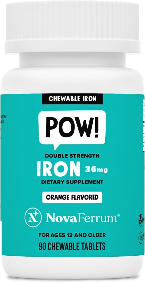 NovaFerrum Pow | Kaubares Eisenpräparat für Kinder & Erwachsene ab 12 Jahren | Anämie | 36 mg Eisen | 90 Portionen | Zuckerfrei