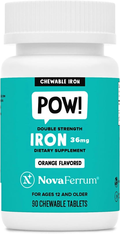 NovaFerrum Pow | Kaubares Eisenpräparat für Kinder & Erwachsene ab 12 Jahren | Anämie | 36 mg Eisen | 90 Portionen | Zuckerfrei