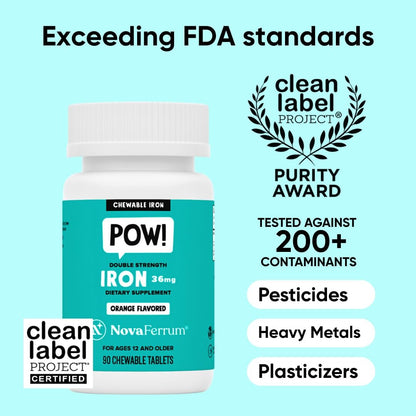 NovaFerrum Pow | Kaubares Eisenpräparat für Kinder & Erwachsene ab 12 Jahren | Anämie | 36 mg Eisen | 90 Portionen | Zuckerfrei