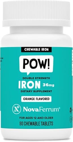 NovaFerrum Pow | Kaubares Eisenpräparat für Kinder & Erwachsene ab 12 Jahren | Anämie | 36 mg Eisen | 90 Portionen | Zuckerfrei