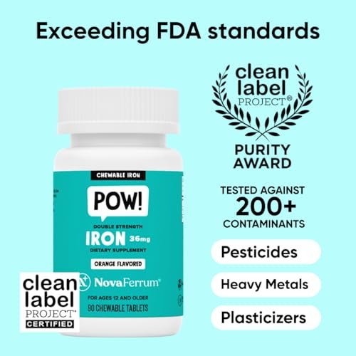 NovaFerrum Pow | Kaubares Eisenpräparat für Kinder & Erwachsene ab 12 Jahren | Anämie | 36 mg Eisen | 90 Portionen | Zuckerfrei