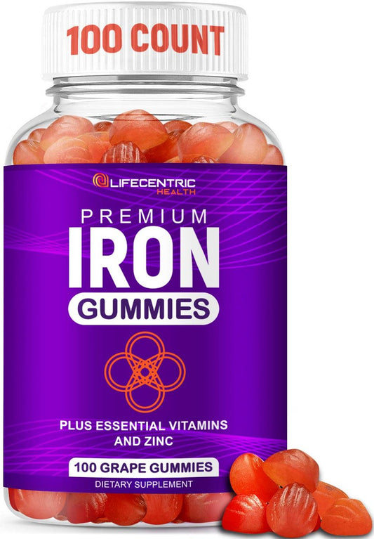 LifeCentricHealth Eisen Gummibärchen | Biotin Zink Vitamin B Folsäure Gummibärchen | Vegan Glutenfrei für Frauen & Männer