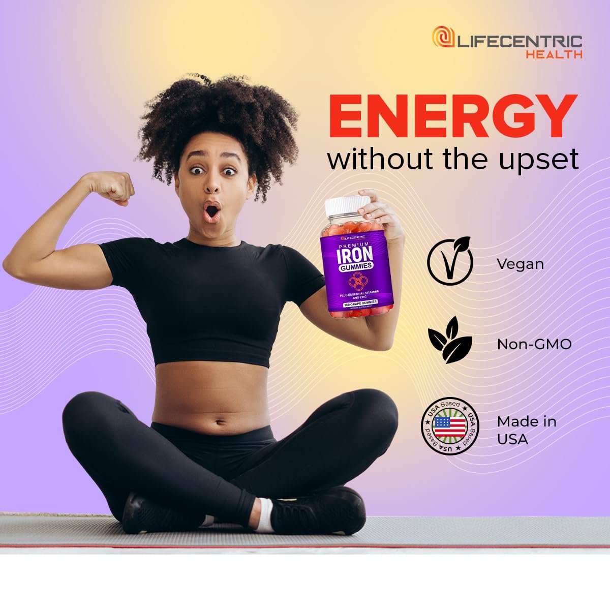 LifeCentricHealth Eisen Gummibärchen | Biotin Zink Vitamin B Folsäure Gummibärchen | Vegan Glutenfrei für Frauen & Männer