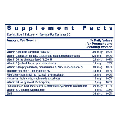 Life Extension Prenatal Advantage – Hochwertiges Schwangerschafts-Multivitamin mit Folsäure, Cholin, Omega-3, Vitamin C, D3, B1, B6, B12, Zink, Niacin – 120 Softgels, Glutenfrei, Nicht-GVO