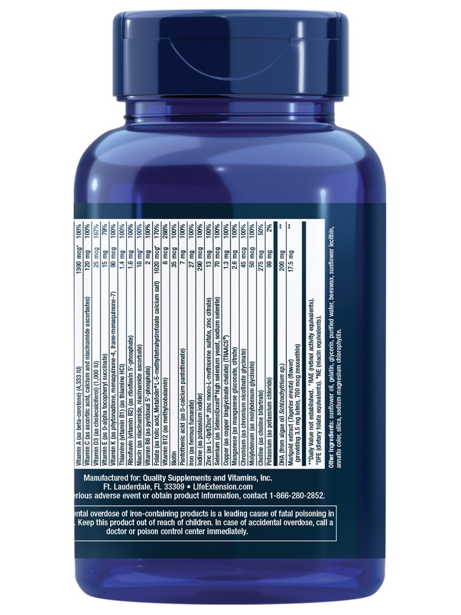 Life Extension Prenatal Advantage – Hochwertiges Schwangerschafts-Multivitamin mit Folsäure, Cholin, Omega-3, Vitamin C, D3, B1, B6, B12, Zink, Niacin – 120 Softgels, Glutenfrei, Nicht-GVO