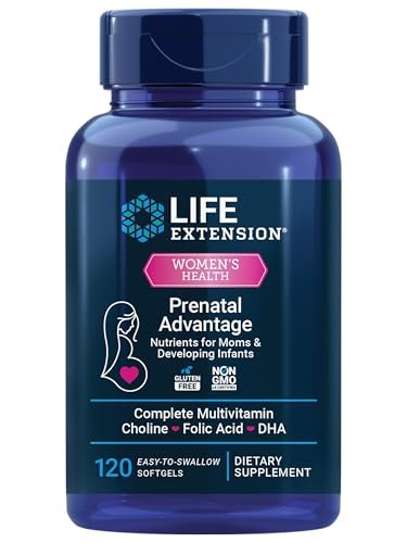Life Extension Prenatal Advantage – Hochwertiges Schwangerschafts-Multivitamin mit Folsäure, Cholin, Omega-3, Vitamin C, D3, B1, B6, B12, Zink, Niacin – 120 Softgels, Glutenfrei, Nicht-GVO