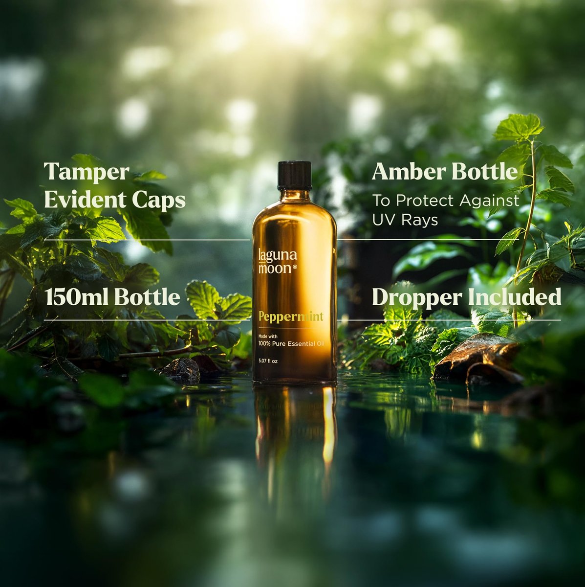 Lagunamoon Pfefferminzöl – Reines natürliches ätherisches Öl für Diffuser, Aromatherapie, Luftbefeuchter, Kerzenherstellung, frische Duftnoten für Zuhause, Büro, Auto und Reinigungsprodukte (150 ml)