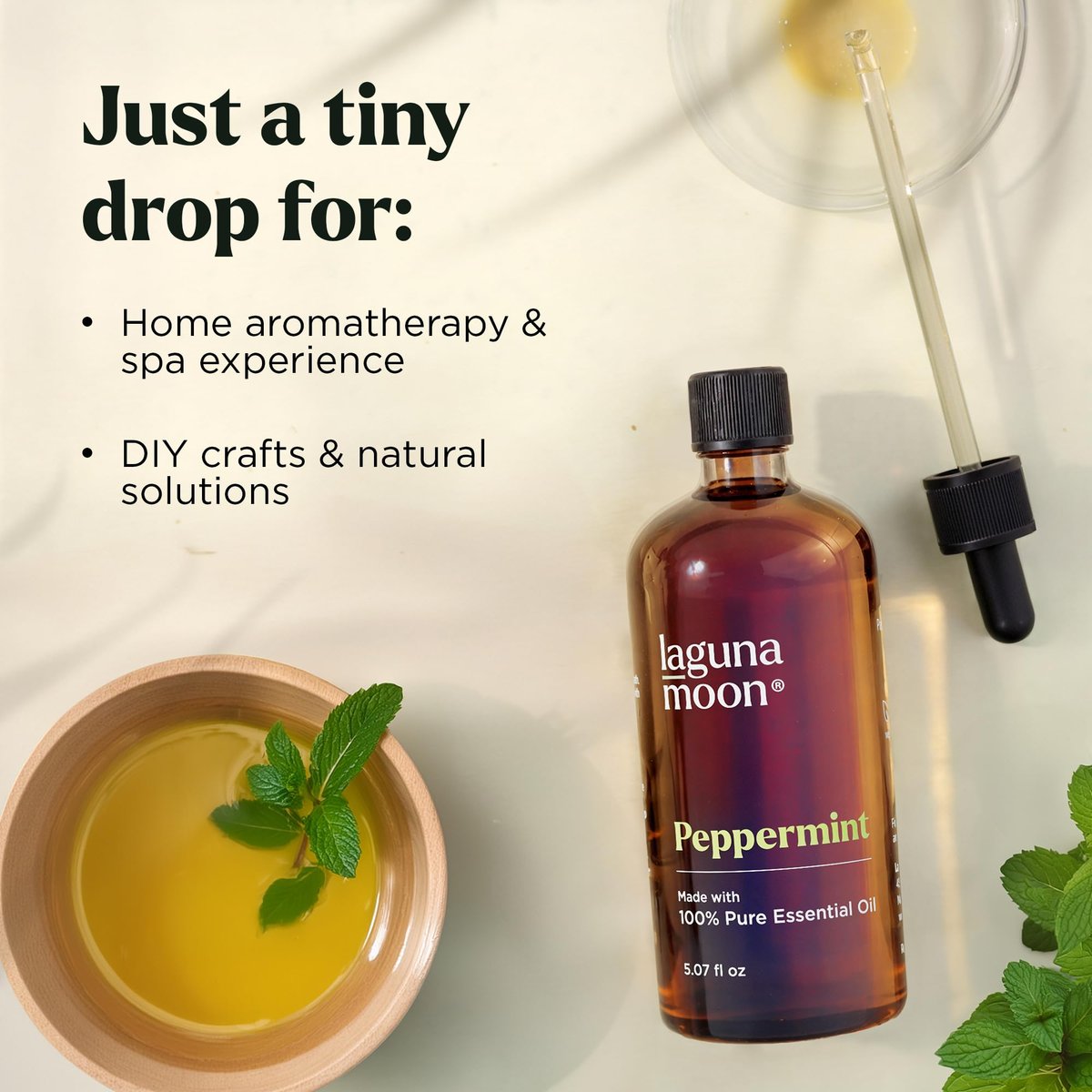 Lagunamoon Pfefferminzöl – Reines natürliches ätherisches Öl für Diffuser, Aromatherapie, Luftbefeuchter, Kerzenherstellung, frische Duftnoten für Zuhause, Büro, Auto und Reinigungsprodukte (150 ml)