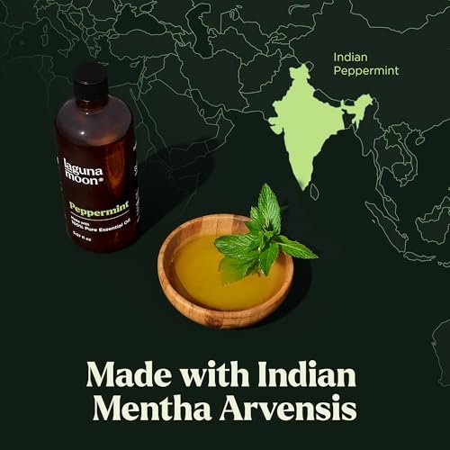 Lagunamoon Pfefferminzöl – Reines natürliches ätherisches Öl für Diffuser, Aromatherapie, Luftbefeuchter, Kerzenherstellung, frische Duftnoten für Zuhause, Büro, Auto und Reinigungsprodukte (150 ml)